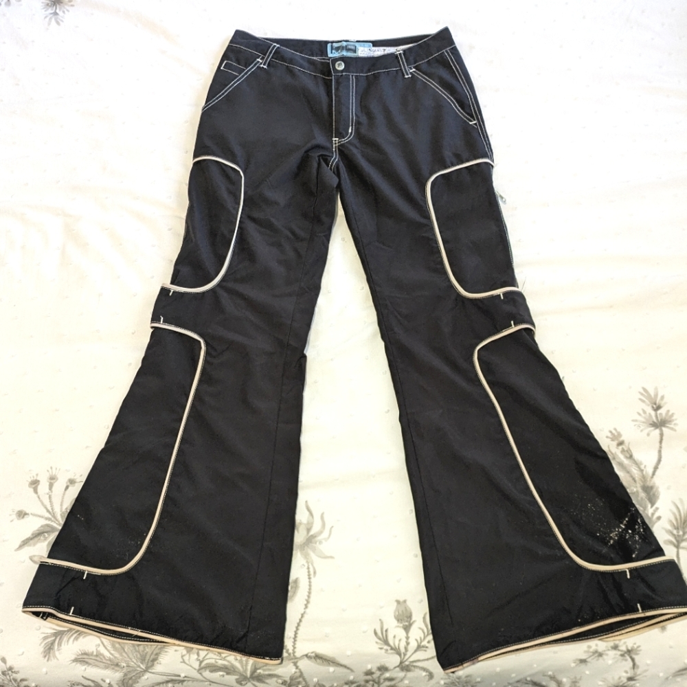 Macgirl Vintage Y2K Rave Pants w/Glow in the Dark Piping/Zippers Size 9